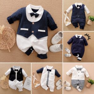 Baby Boys Gentleman Lapel Long Sleeve Jumpsuit