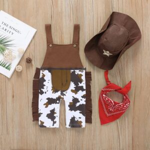 Boys Fashion Cow Pattern Jumpsuit And Cap With Headband