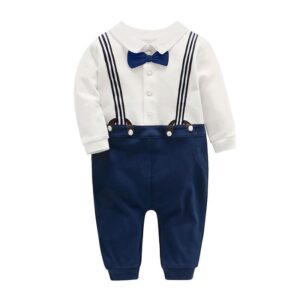 Boys Fashion Lapel False Straps Long-sleeves Jumpsuit