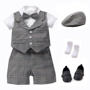 Boys Handsome Vest Rompers Shorts Hat And Shoes Set