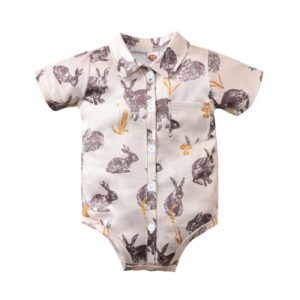 Easter Baby Boys Cute Cartoon Rabbit Lapel Single-breasted Short Sleeve Romper