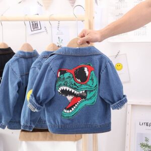 Boy Cute Fashion T-Rex Printed Denim Jacket