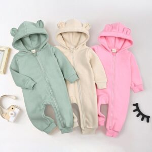 Toddler Baby Infant Girls Boys Carton Solid Color Hooded Romper