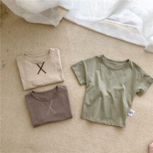 Kids Casual Solid Color Round Neck Short Sleeve T-Shirt
