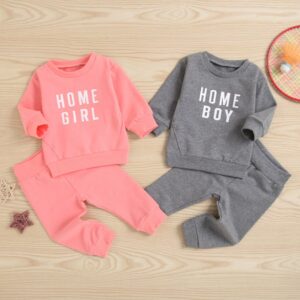 Kids Casual Round Neck Long Sleeve Letter Pattern Sweatshirt And Sweatpants Set