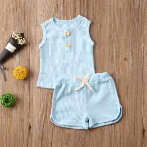 Kids Solid Color Sleeveless Tops And Shorts Set