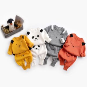Kids Round Neck Long-sleeve Tops And Animal Pattern Pants Set