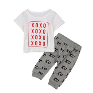 Baby Girl Boy Letter XO Print Tees And Pants 2 Pcs Set