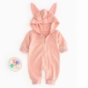 Baby Bunny Ear Design Hooded Pure Color Long-sleeve Jumpsuits