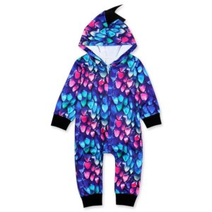 Fashion Baby Toddler Bright Color Dinosaur Pattern Hooded Jumpsuit