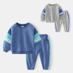 Children Kids Toddlers Boys Long-Sleeved Round Neck Stripe Sweatshirt And Pants 2pcs Set