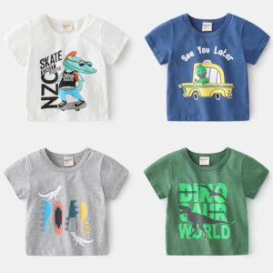 Children Kids Baby Fashion Boys Short Sleeve Cartoon Print Casual Basic T-Shirt