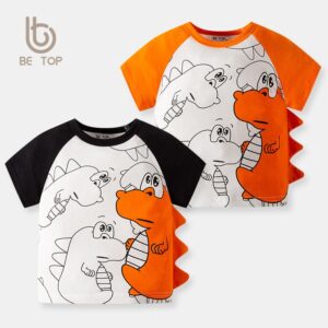 Kids Boys Cute Cartoon Dinosaur Round Neck Short-sleeved T-Shirt