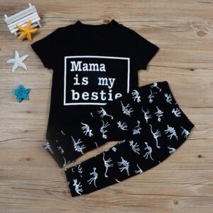 Kids Boys Casual Round Neck Short-sleeved Letter Pattern T-Shirt And Cartoon Dinosaur Pants Set