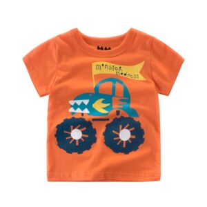 Boys Basic Cartoon Car Letter Round Neck Short-sleeved T-Shirt