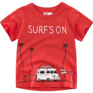 Boys Basic Cartoon Car Letter Round Neck Short-sleeved T-Shirt