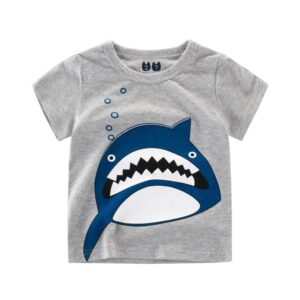 Boys Basic Cartoon Shark Round Neck Short-sleeved T-Shirt