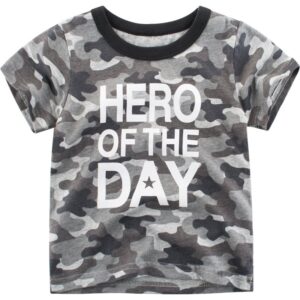 Boys Basic Camouflage Letter Round Neck Short-sleeved T-Shirt