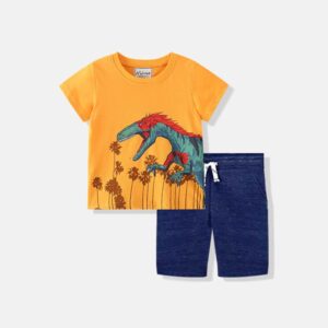 Boys Cute Dinosaur Pattern T-Shirt And Shorts Set
