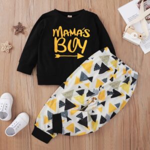 Boys Basic Letter Pattern Sweatshirt And Triangle Pattern Jogger Pants