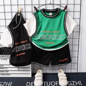 Boys Fashion Letter Striped Sport Style T-Shirt And Shorts Set