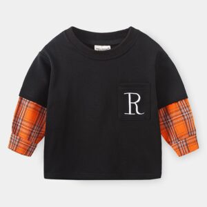 Boy Fashion Round Neck Long Sleeve Splicing Sweatshirt