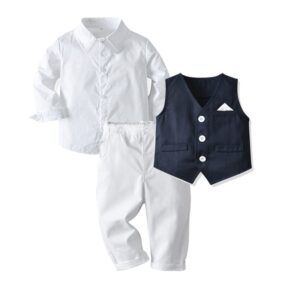 Boys Single-breasted Shirt Sleeveless Vest And Pants Set