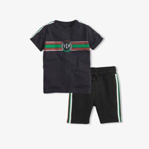 Boys Fashion Short-sleeves T-Shirt And Striped Shorts Set