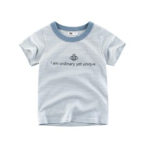 Fashion Kids Stripe Pattern Bee Short Sleeve Round Neck T-Shirt