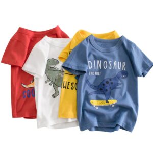 Fashion Kids Dinosaur Letter Print Short Sleeve T-Shirt