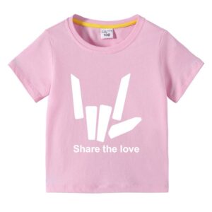 Kids Basic Love Gesture Letter Pattern Round Neck Short Sleeve T-Shirt