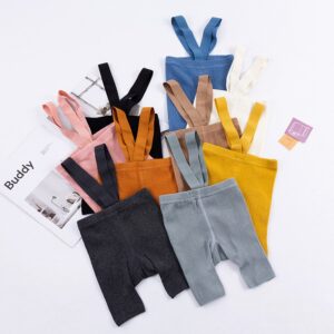 Kids Simple Solid Color Suspender Trousers