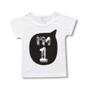 Simple Letter Print Black White Kids T-Shirts