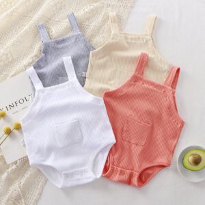 Kids Baby Boys Girls Casual Cute Solid Color Rib-Knit Sleeveless Cami Romper
