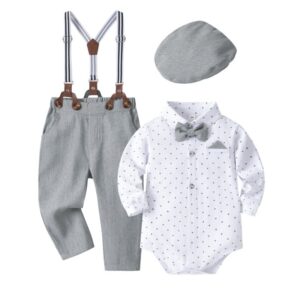 Kids Baby Boys Party British Style Long Sleeve Lapel Romper Suspender Pants Set