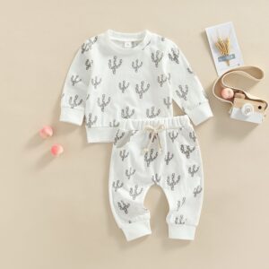 Kids Baby Boys Girls Casual Cute Cactus Print Long Sleeve Round Neck Sweatshirts Trousers Set
