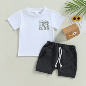 Kids Baby Boys Casual Cute Letter Print Short Sleeve Round Neck T-Shirt Shorts Set