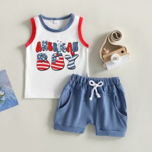 Kids Baby Boys Casual Cute Cartoon Letters Print Short Sleeve Round Neck Tank Top Shorts Set