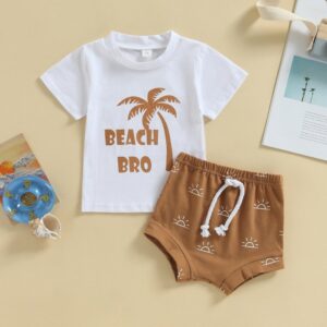 Kids Baby Boys Casual Cute Letter Print Short Sleeve Round Neck T-Shirt Shorts Set