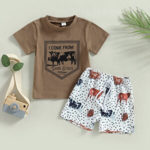 Kids Baby Boys Casual Cute Cartoon Print Short Sleeve Round Neck T-Shirt Shorts Set