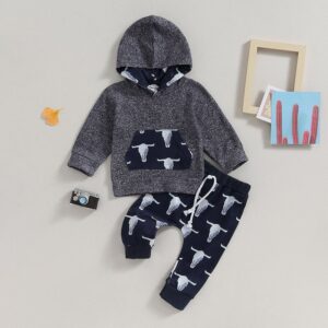 Kids Baby Boys Casual Cute Print Long Sleeve Hoodies Trousers Set