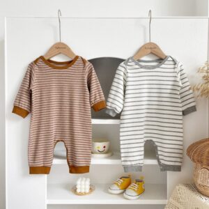 Kids Baby Boys Girls Casual Cute Stripe Print Long Sleeve Round Neck Romper