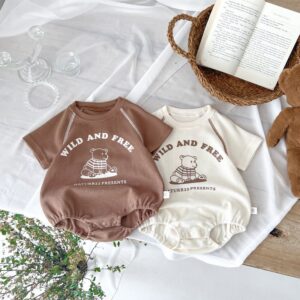 Kids Baby Boys Girls Casual Cute Cartoon Print Short Sleeve Round Neck Romper