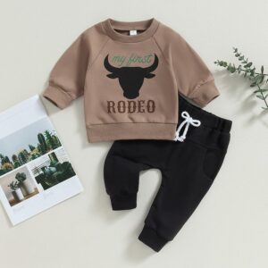 Kids Baby Boys Casual Cute Tauren Letter Print Long Sleeve Round Neck Sweatshirts Trousers Set
