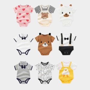 Kids Baby Boys Girls Casual Cute Cartoon Print Short Sleeve Romper