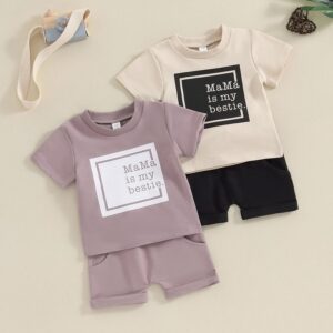 Kids Baby Boys Casual Letter Print Short Sleeve Round Neck T-Shirt Shorts Set
