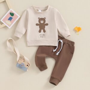 Kids Baby Boys Casual Cute Cartoon Print Long Sleeve Round Neck Sweatshirts Trousers Set