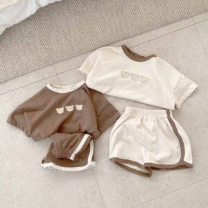 Kids Baby Boys Girls Summer Casual Cute Cartoon Print Short Sleeve Round Neck T-Shirt Shorts Set