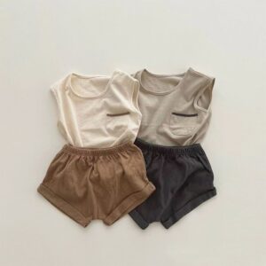 Kids Baby Boys Casual Solid Color Sleeveless Round Neck T-Shirt Shorts Set