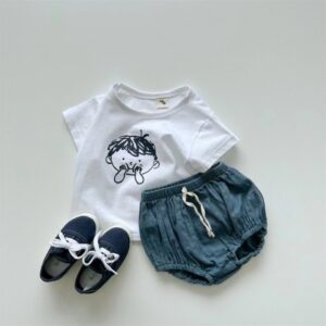 Kids Baby Boys Girls Casual Cute Cartoon Print Short Sleeve Round Neck T-Shirt Shorts Set